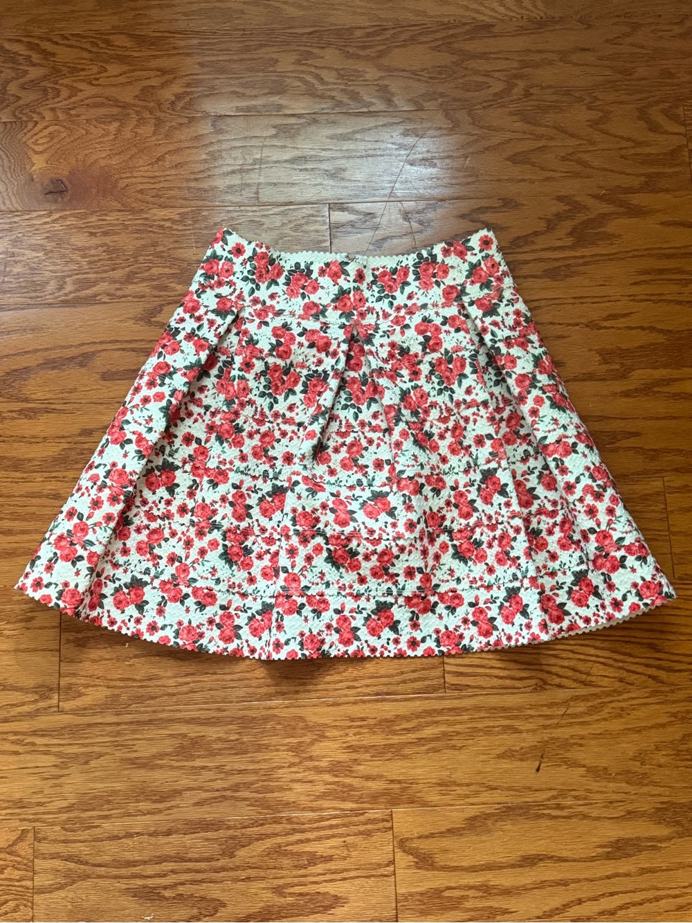 Papaya Red and Pink Floral Pleated Bondage Midi Skater Skirt Sz L NWOT
